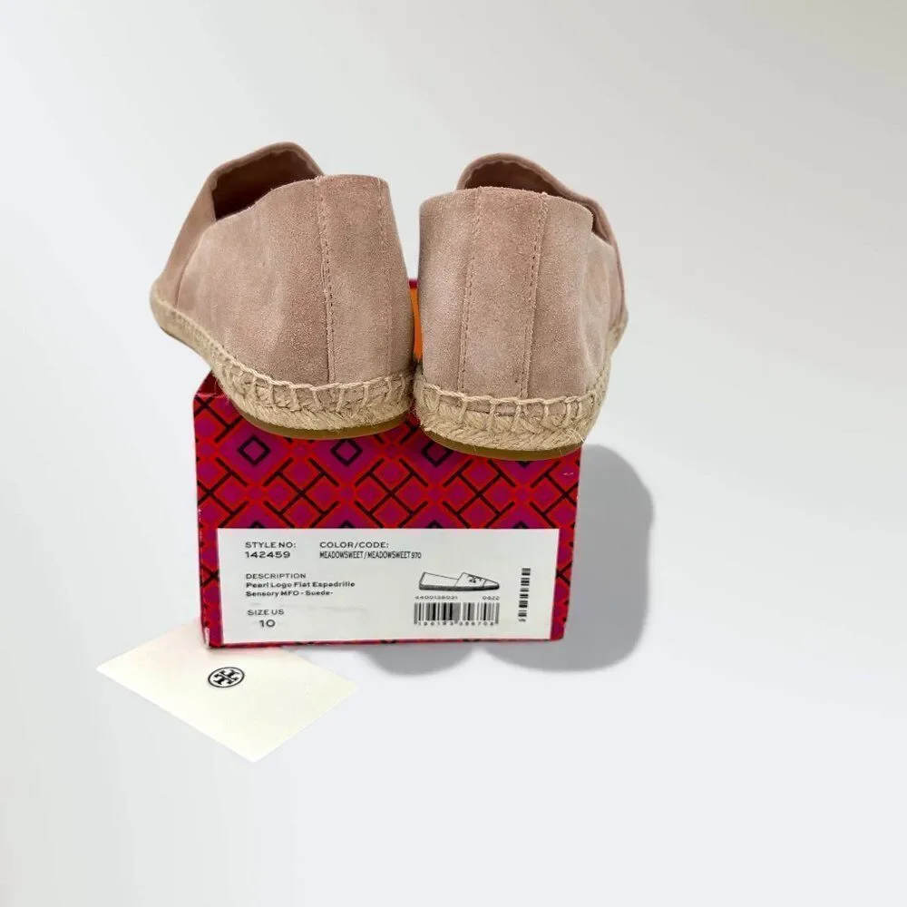 Tory Burch Pearl Logo Espadrille Flats Sensory MFO Suede Meadowsweet Womens 10